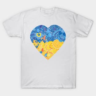 Floral heart in colors of Ukrainian flag T-Shirt